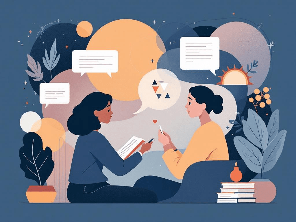 A professional abstract illustration representing the concept of Distinct Character Voices in Writing Craft.Visual conte...