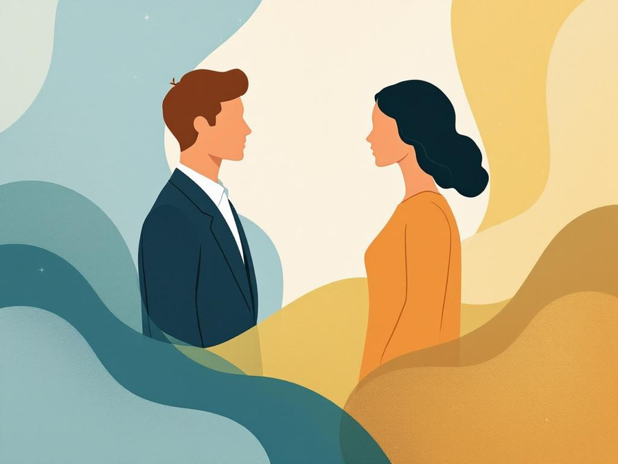 A professional blog header illustration for an article about Crossover Romance. Context: Picture a heroine standing betwee...