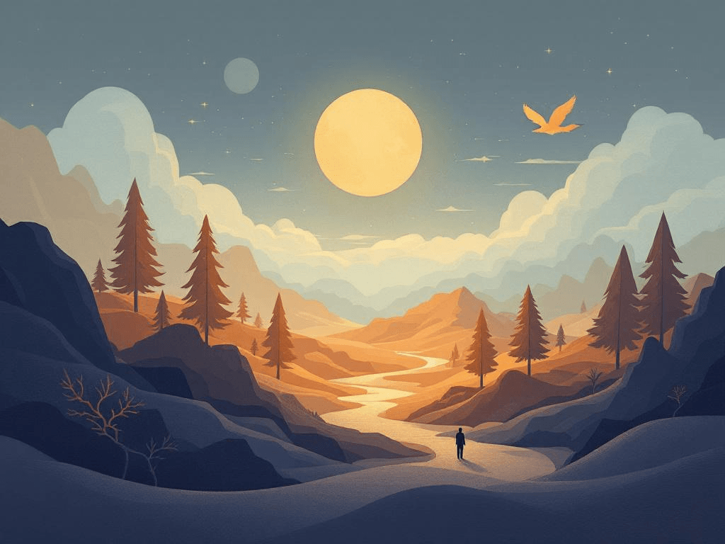 A professional abstract illustration representing the concept of Character as Compass in Short Fiction